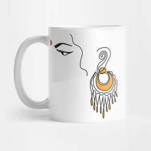 Abstract Indian Girl With Bindi And Gold Earring Line Art Mug